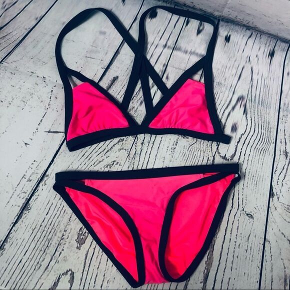 Xhilaration Two Piece Strappy Bikini Swim Bathing Suit Pink S - Picture 2 of 6